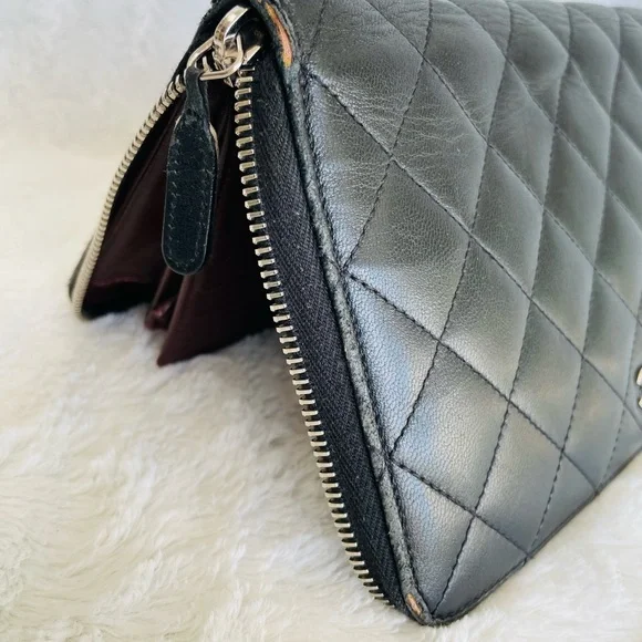 CHANEL Black Lambskin Quilted Leather  Zip around Wallet - Picture 14 of 16